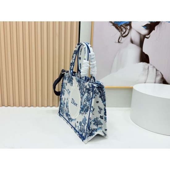 Premio Replica Borsa Dior Book Tote piccola/media/grande con ricamo Toile de Jouy blu/bianco Imitazione Outlet