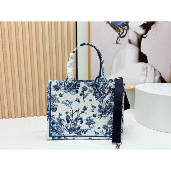 Premio Replica Borsa Dior Book Tote piccola/media/grande con ricamo Toile de Jouy blu/bianco Imitazione Outlet