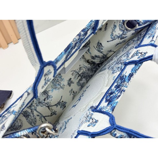 Premio Replica Borsa Dior Book Tote piccola/media/grande con ricamo Toile de Jouy blu/bianco Imitazione Outlet