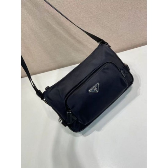 Replica Borsa a tracolla da uomo Prada nylon/saffiano 2VH192 Nero Fallate Online