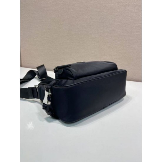 Replica Borsa a tracolla da uomo Prada nylon/saffiano 2VH192 Nero Fallate Online