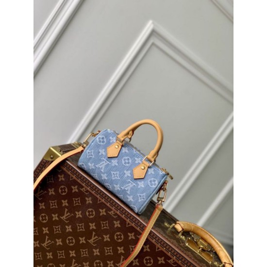 Replica Borsa Louis Vuitton Nano Speedy Denim M11212 blu Fallate Online