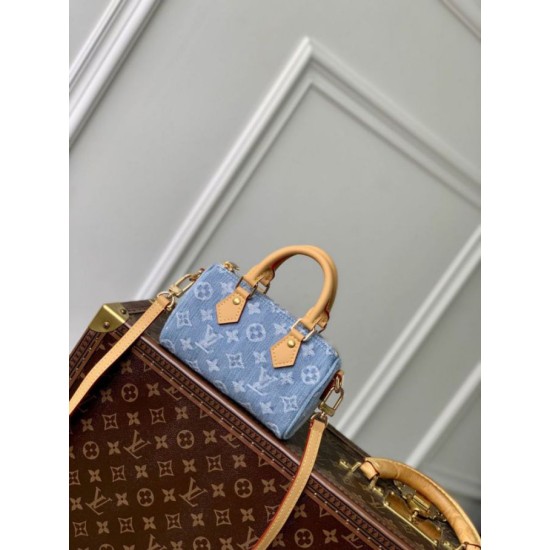 Replica Borsa Louis Vuitton Nano Speedy Denim M11212 blu Fallate Online
