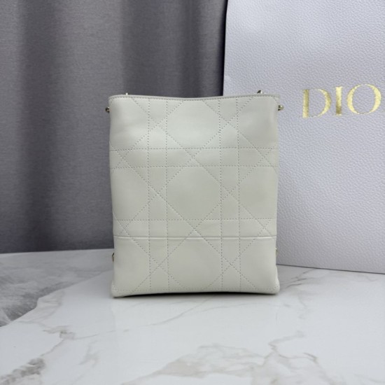 Replica Borsa Dior Trianon con catena agnello piatta Macrocannage Bianco False Online