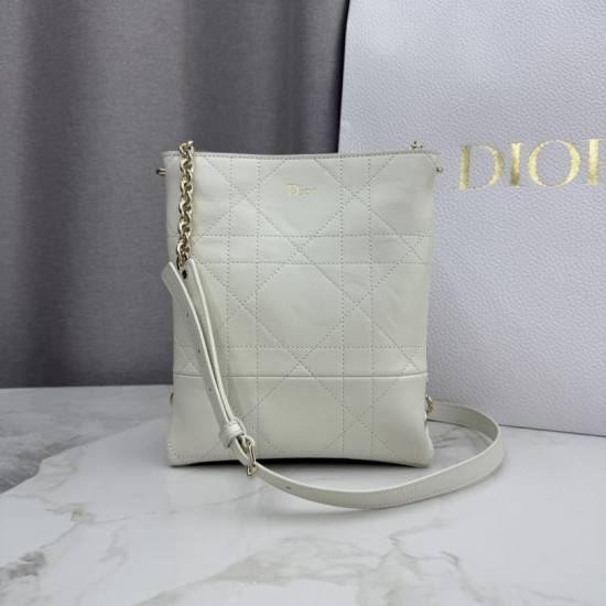 Replica Borsa Dior Trianon con catena agnello piatta Macrocannage Bianco False Online