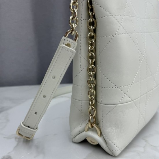Replica Borsa Dior Trianon con catena agnello piatta Macrocannage Bianco False Online