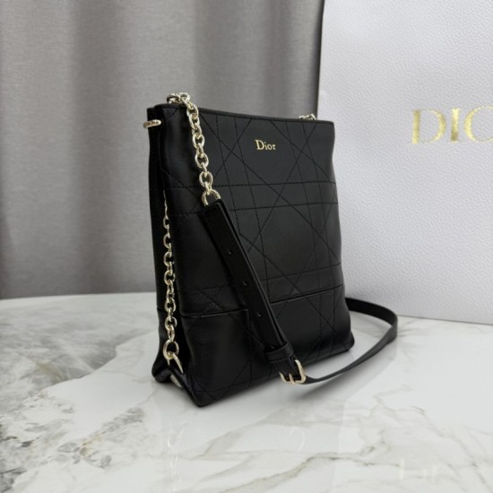 Replica Borsa Dior Trianon con catena agnello piatta Macrocannage Nero False Online