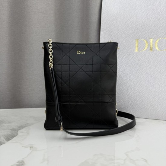 Replica Borsa Dior Trianon con catena agnello piatta Macrocannage Nero False Online
