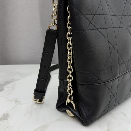 Replica Borsa Dior Trianon con catena agnello piatta Macrocannage Nero False Online