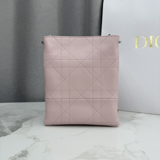 Replica Borsa Dior Trianon con catena agnello piatta Macrocannage Rosa False Online