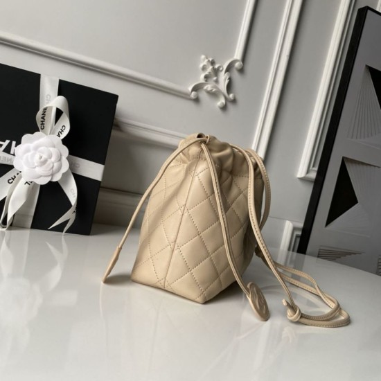 Replica Borsa a secchiello trapuntata Chanel 25 con coulisse AP5317 Albicocca False Online