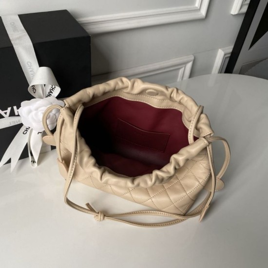 Replica Borsa a secchiello trapuntata Chanel 25 con coulisse AP5317 Albicocca False Online