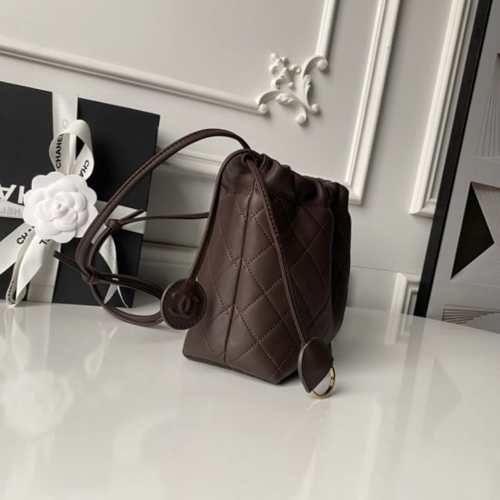 Replica Borsa a secchiello trapuntata Chanel 25 con coulisse AP5317 Caffè False Online