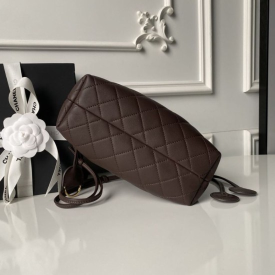 Replica Borsa a secchiello trapuntata Chanel 25 con coulisse AP5317 Caffè False Online