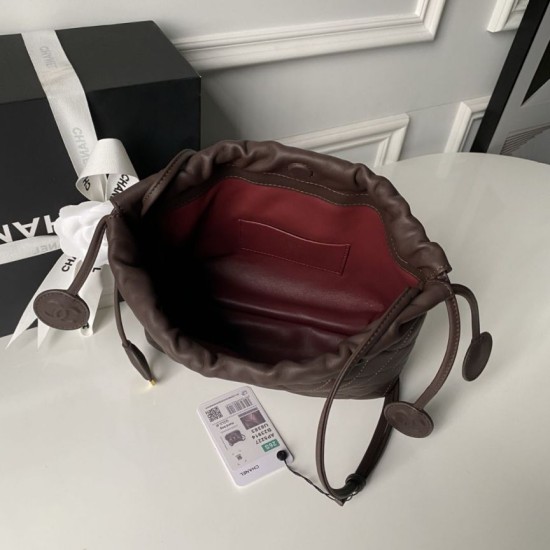 Replica Borsa a secchiello trapuntata Chanel 25 con coulisse AP5317 Caffè False Online