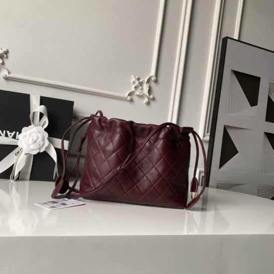 Replica Borsa a secchiello trapuntata Chanel 25 con coulisse AP5317 Borgogna False Online
