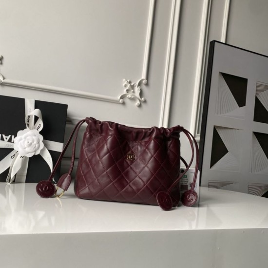 Replica Borsa a secchiello trapuntata Chanel 25 con coulisse AP5317 Borgogna False Online