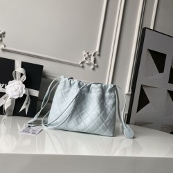 Replica Borsa a secchiello trapuntata Chanel 25 con coulisse AP5317 Blu False Online