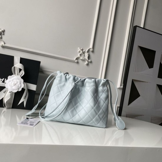 Replica Borsa a secchiello trapuntata Chanel 25 con coulisse AP5317 Blu False Online