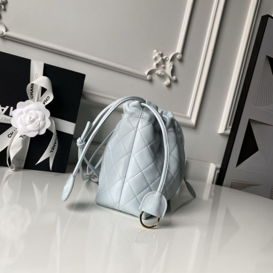 Replica Borsa a secchiello trapuntata Chanel 25 con coulisse AP5317 Blu False Online