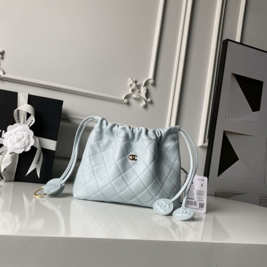 Replica Borsa a secchiello trapuntata Chanel 25 con coulisse AP5317 Blu False Online