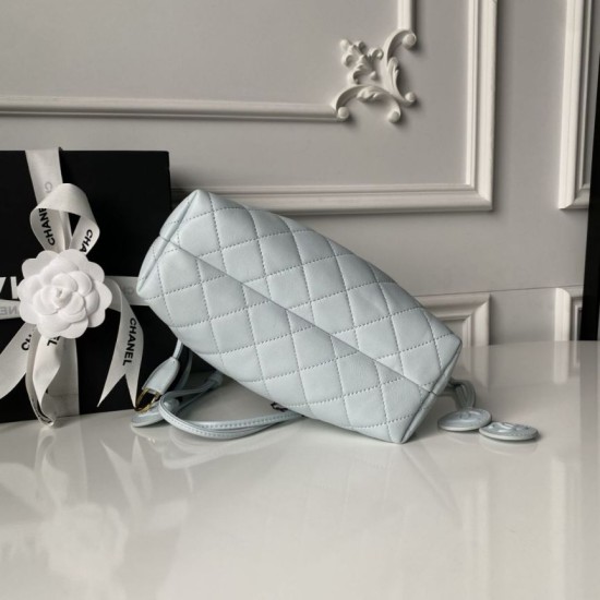 Replica Borsa a secchiello trapuntata Chanel 25 con coulisse AP5317 Blu False Online