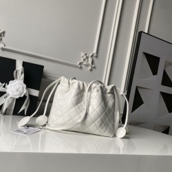 Replica Borsa a secchiello trapuntata Chanel 25 con coulisse AP5317 Bianca False Online