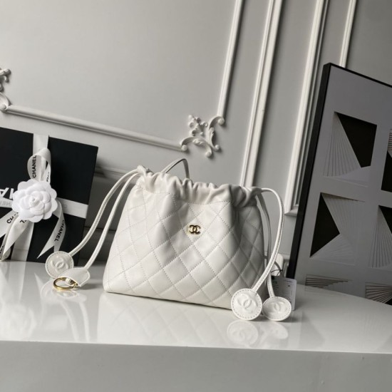 Replica Borsa a secchiello trapuntata Chanel 25 con coulisse AP5317 Bianca False Online