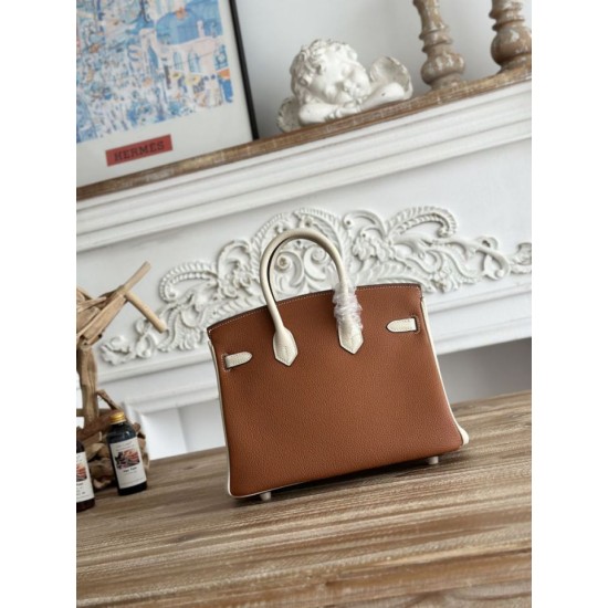 Replica Borsa Hermès Birkin 25cm/30cm bicolore pelle Togo Marrone/Bianco False Online