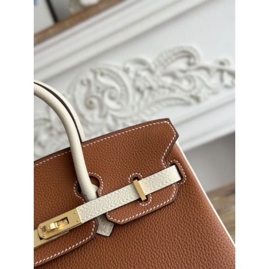 Replica Borsa Hermès Birkin 25cm/30cm bicolore pelle Togo Marrone/Bianco False Online