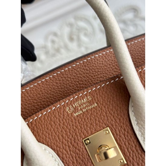 Replica Borsa Hermès Birkin 25cm/30cm bicolore pelle Togo Marrone/Bianco False Online