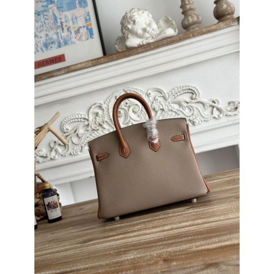 Replica Borsa Hermès Birkin 25cm/30cm bicolore pelle Togo Marrone/Grigio False Online