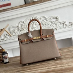 Replica Borsa Hermès Birkin 25cm/30cm bicolore pelle Togo Marrone/Grigio False Online