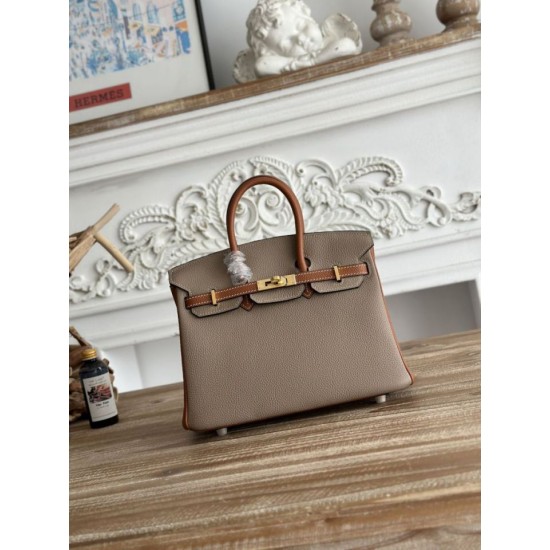 Replica Borsa Hermès Birkin 25cm/30cm bicolore pelle Togo Marrone/Grigio False Online