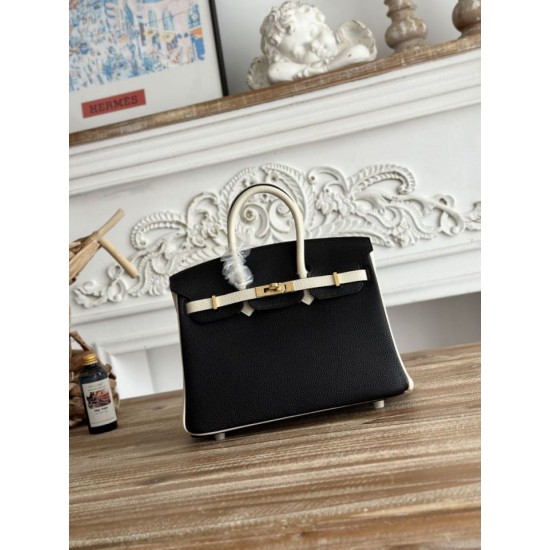 Replica Borsa Hermès Birkin 25cm/30cm bicolore pelle Togo Nero/Bianco False Online