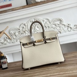Replica Borsa Hermès Birkin 25cm/30cm bicolore pelle Togo Bianco/Marrone False Online