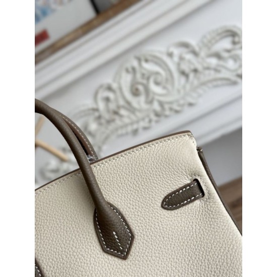 Replica Borsa Hermès Birkin 25cm/30cm bicolore pelle Togo Bianco/Marrone False Online