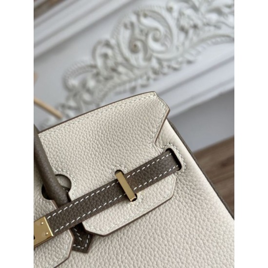 Replica Borsa Hermès Birkin 25cm/30cm bicolore pelle Togo Bianco/Marrone False Online