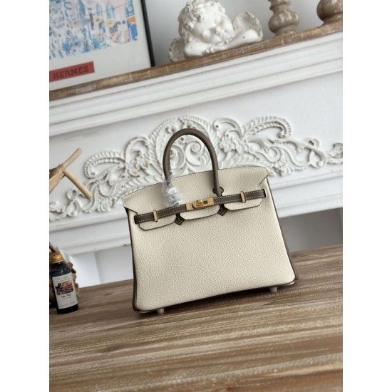 Replica Borsa Hermès Birkin 25cm/30cm bicolore pelle Togo Bianco/Marrone False Online