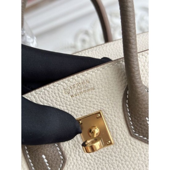Replica Borsa Hermès Birkin 25cm/30cm bicolore pelle Togo Bianco/Marrone False Online