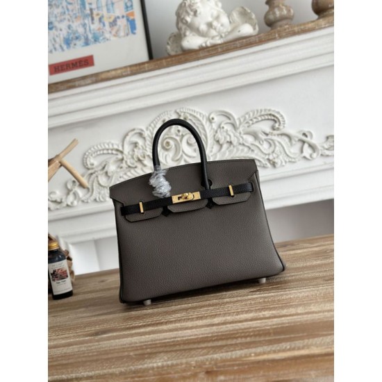 Replica Borsa Hermès Birkin 25cm/30cm bicolore pelle Togo Etoupe/Nero False Online