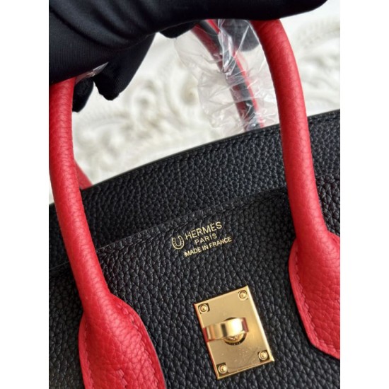 Replica Borsa Hermès Birkin 25cm/30cm bicolore pelle Togo Nero/Rosso False Online