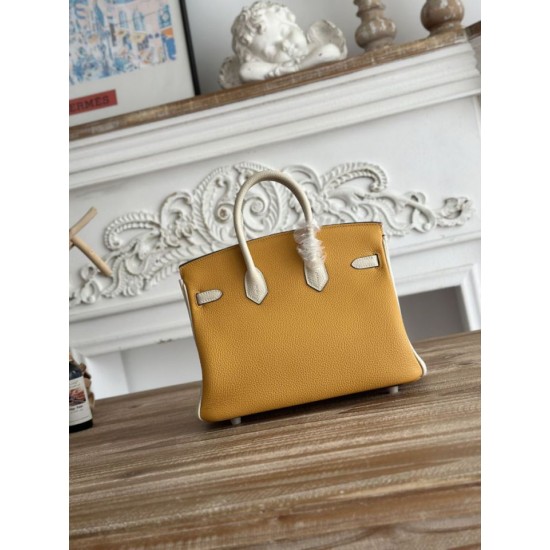 Replica Borsa Hermès Birkin 25cm/30cm bicolore pelle Togo Giallo/Bianco False Online