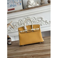 Replica Borsa Hermès Birkin 25cm/30cm bicolore pelle Togo Giallo/Bianco False Online