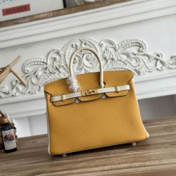 Replica Borsa Hermès Birkin 25cm/30cm bicolore pelle Togo Giallo/Bianco False Online
