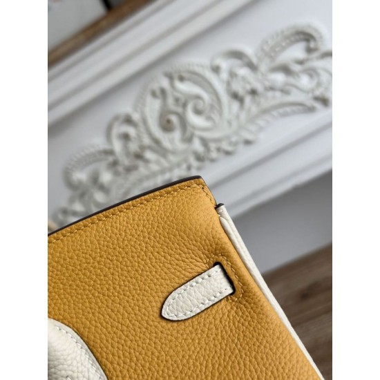 Replica Borsa Hermès Birkin 25cm/30cm bicolore pelle Togo Giallo/Bianco False Online