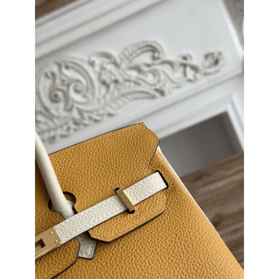 Replica Borsa Hermès Birkin 25cm/30cm bicolore pelle Togo Giallo/Bianco False Online