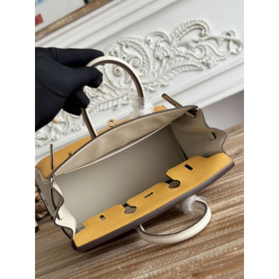 Replica Borsa Hermès Birkin 25cm/30cm bicolore pelle Togo Giallo/Bianco False Online