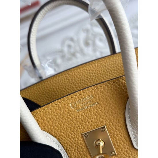Replica Borsa Hermès Birkin 25cm/30cm bicolore pelle Togo Giallo/Bianco False Online