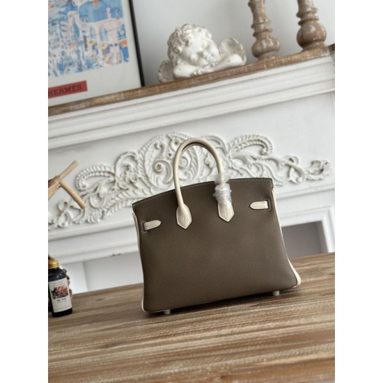 Replica Borsa Hermès Birkin 25cm/30cm bicolore pelle Togo Etoupe/Bianco False Online